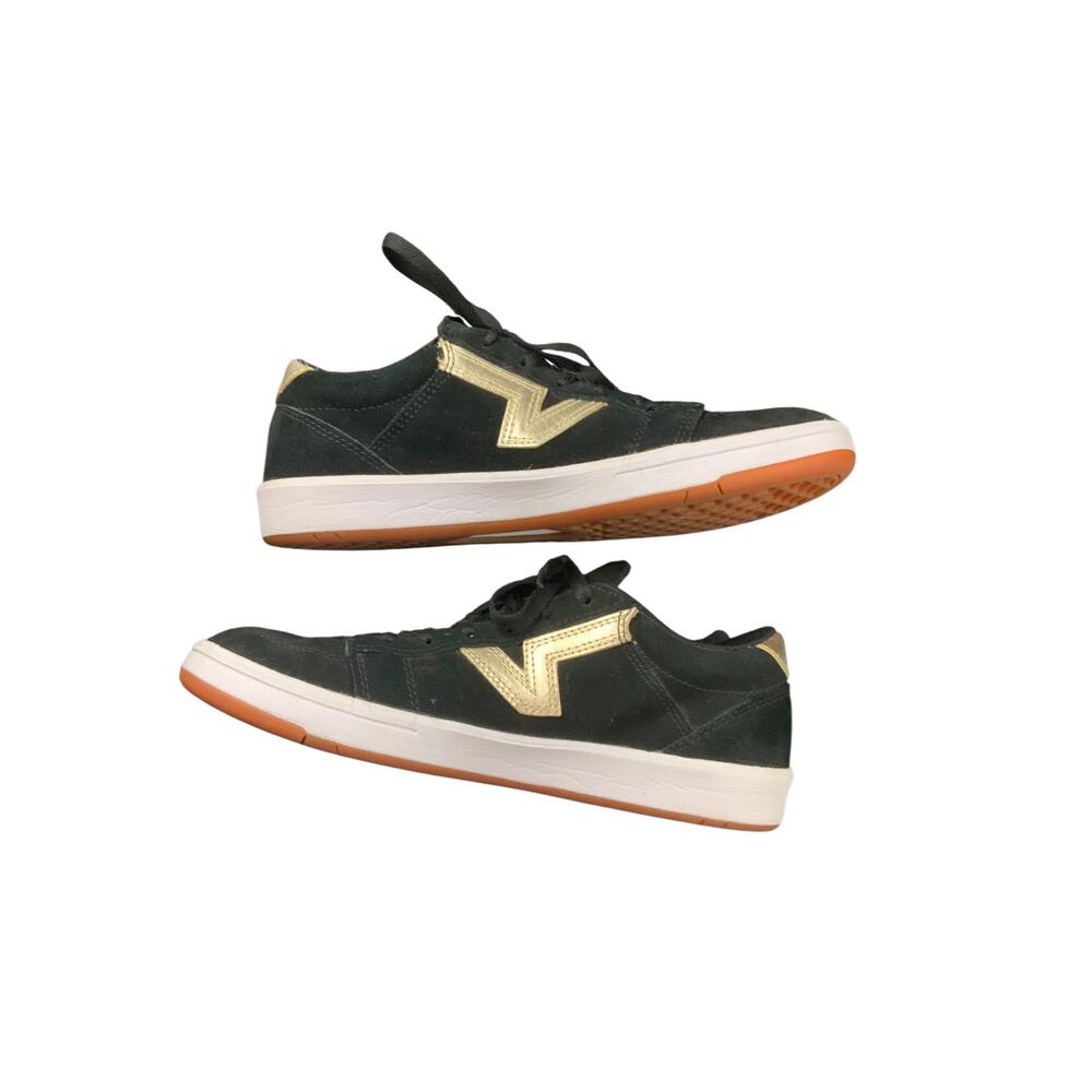 Vans Low Top Skate Shoes Black Gold Suede Gum Sole Men’s Sneakers Lace Up W 9.5